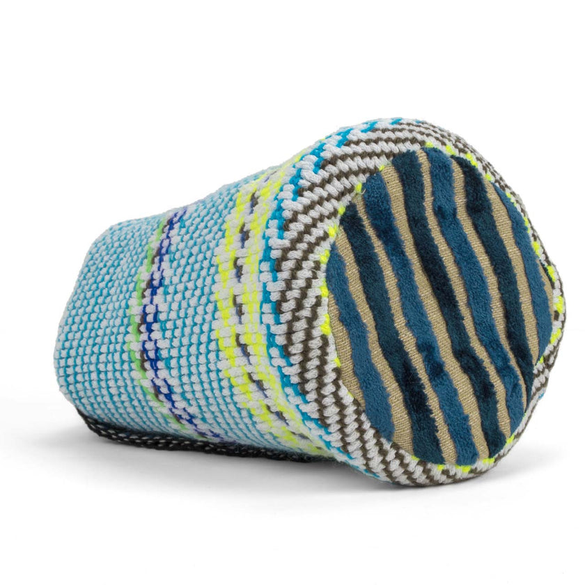 Light Blue and Fluo Yellow Handwoven Bucket Bag detail view