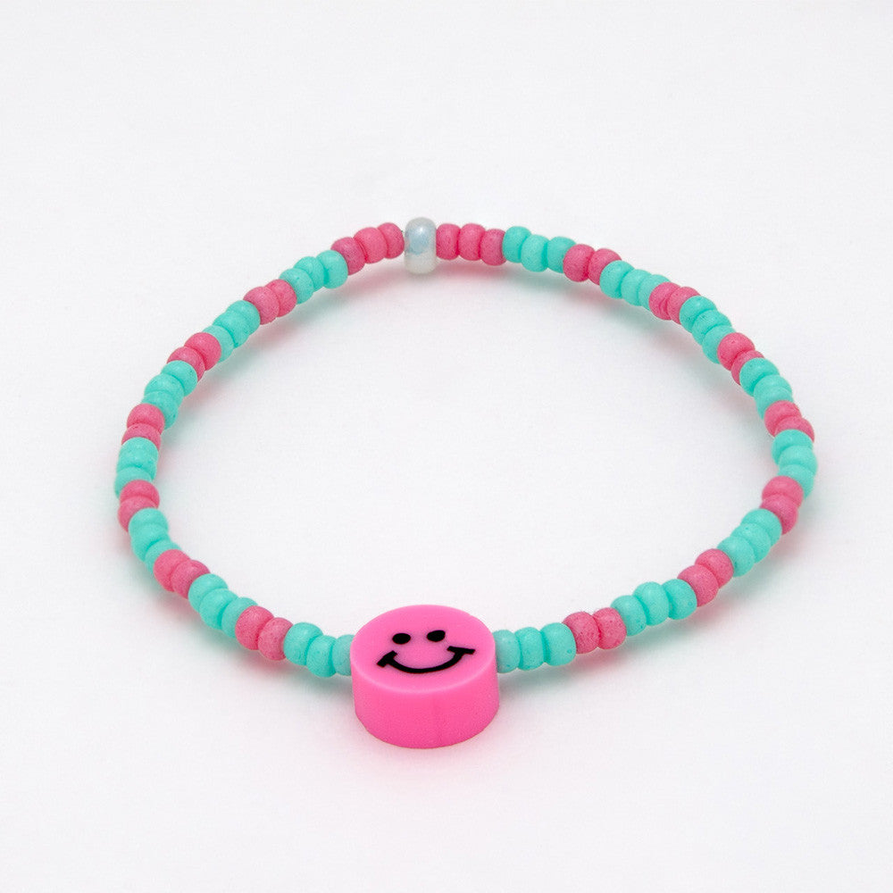 Tereza of Naxos Bubblegum Pink and Turquoise Smiley Face Bracelet Jewellery 25 € Tereza's Greek Concept Store