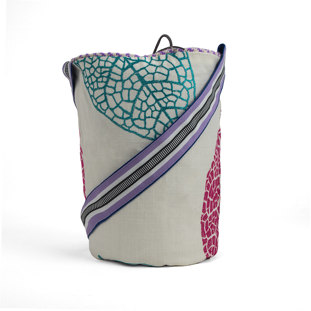 Lilac and Beige Handwoven Bucket Bag detail view