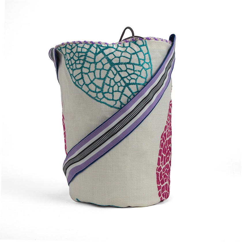 Lilac and Beige Handwoven Bucket Bag detail view