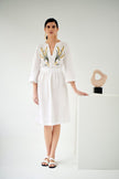 Lillium, Linen Dress in White, Embroidered