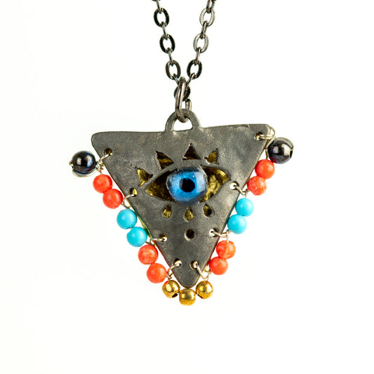 Tereza of Naxos Limited: Coral Red and Baby Blue on Black, "Fylachto" Talisman, Lucky Charm, Pendant Jewellery 75 € Tereza's Greek Concept Store