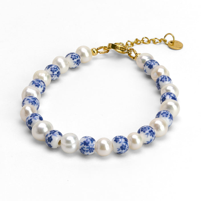 Magdalena Cycladic Bracelet: Elegant Blue & White Pearl Design
