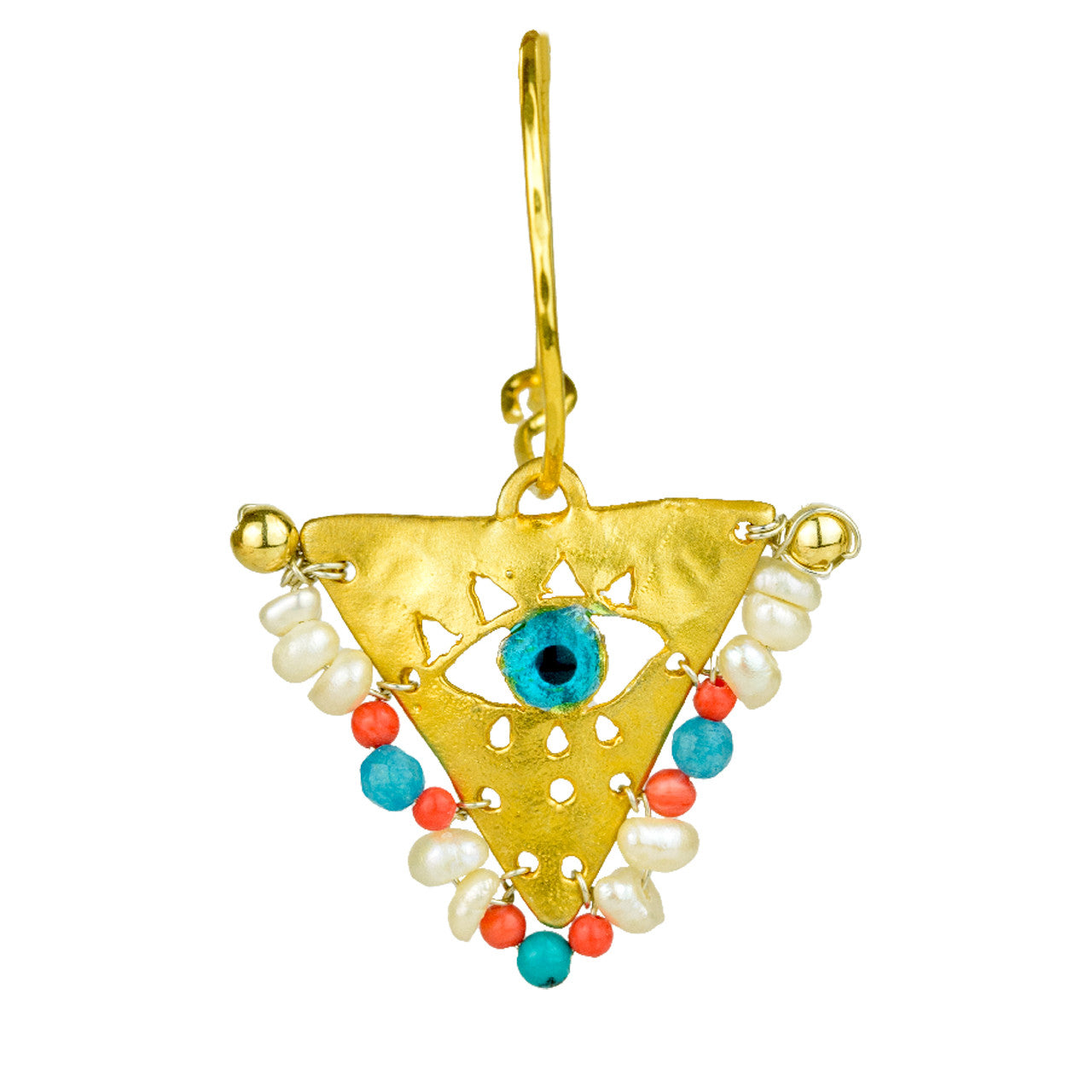 Pearl White, Cobalt Blue and Coral "Fylachto” Talisman Earrings