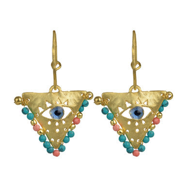 Petrol Green and Pale Orange "Filakto" Talisman Earrings