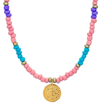 Tereza of Naxos Gold Coin, Colourful Beaded Pendant Jewellery 55 € Tereza's Greek Concept Store