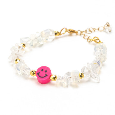 Fluo Fuchsia Smiley Bracelet, Crystal Clear