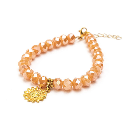 Peach Sparkly Rocks & Gold Sunflower Bracelet