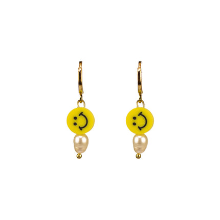 Pearly Smiley Hoop Earrings in Bright Yellow