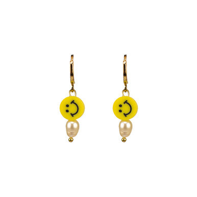 Pearly Smiley Hoop Earrings in Bright Yellow