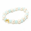 Pearls, Baby Blue Beads & Gold Dolphin Bracelet