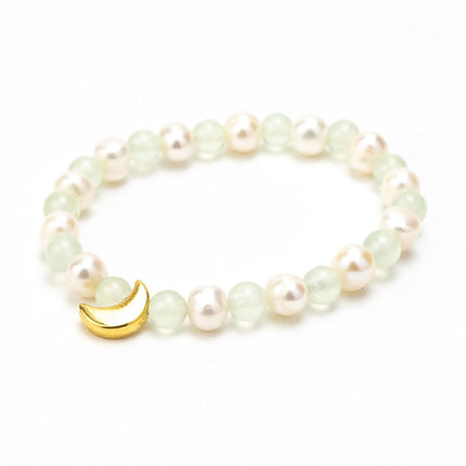 Tereza of Naxos Pearls and Light Green, Gold Moon Bracelet Jewellery 35 € Tereza's Greek Concept Store