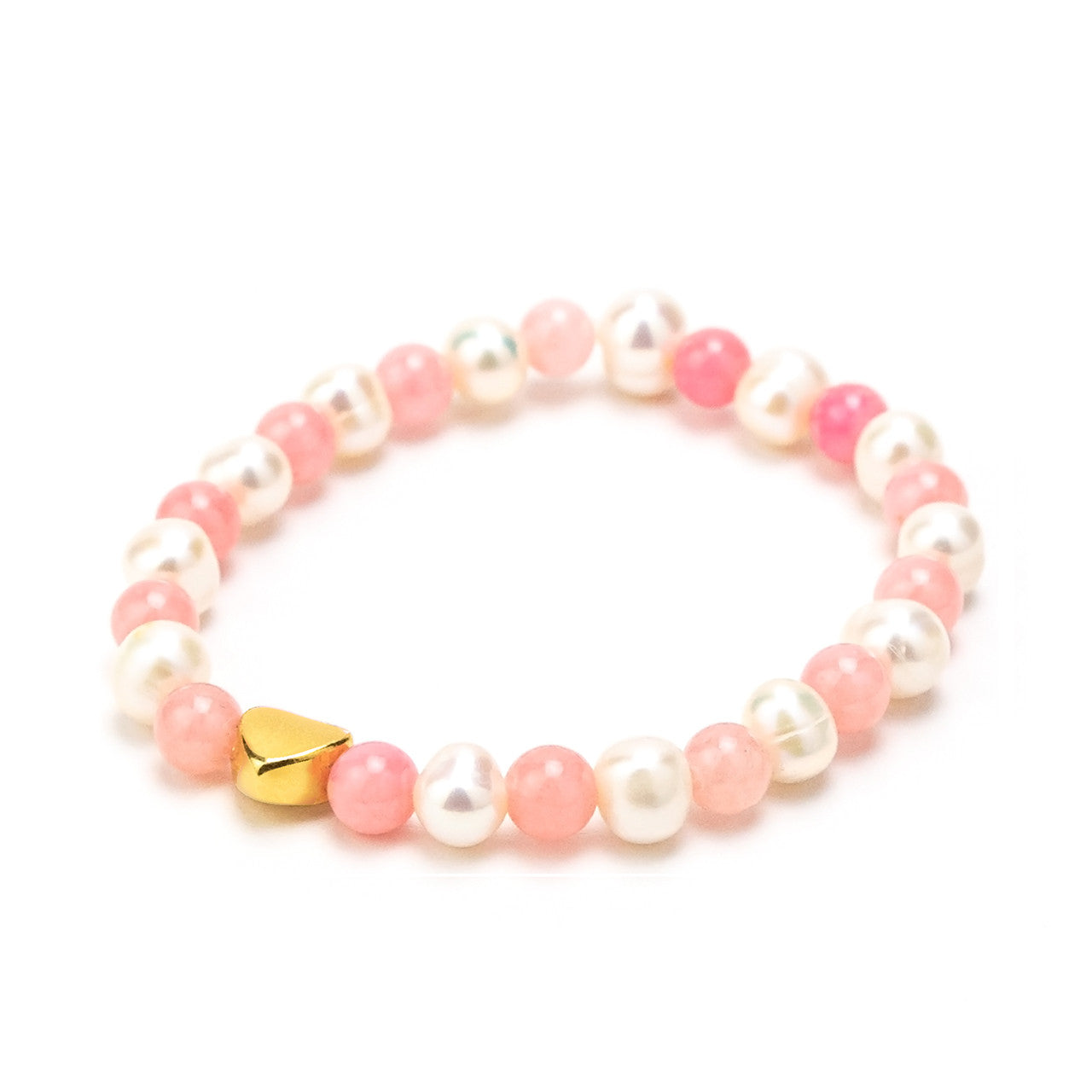 Tereza of Naxos Pearls, Light Pink Beads & Gold Heart Bracelet Jewellery 35 € Tereza's Greek Concept Store
