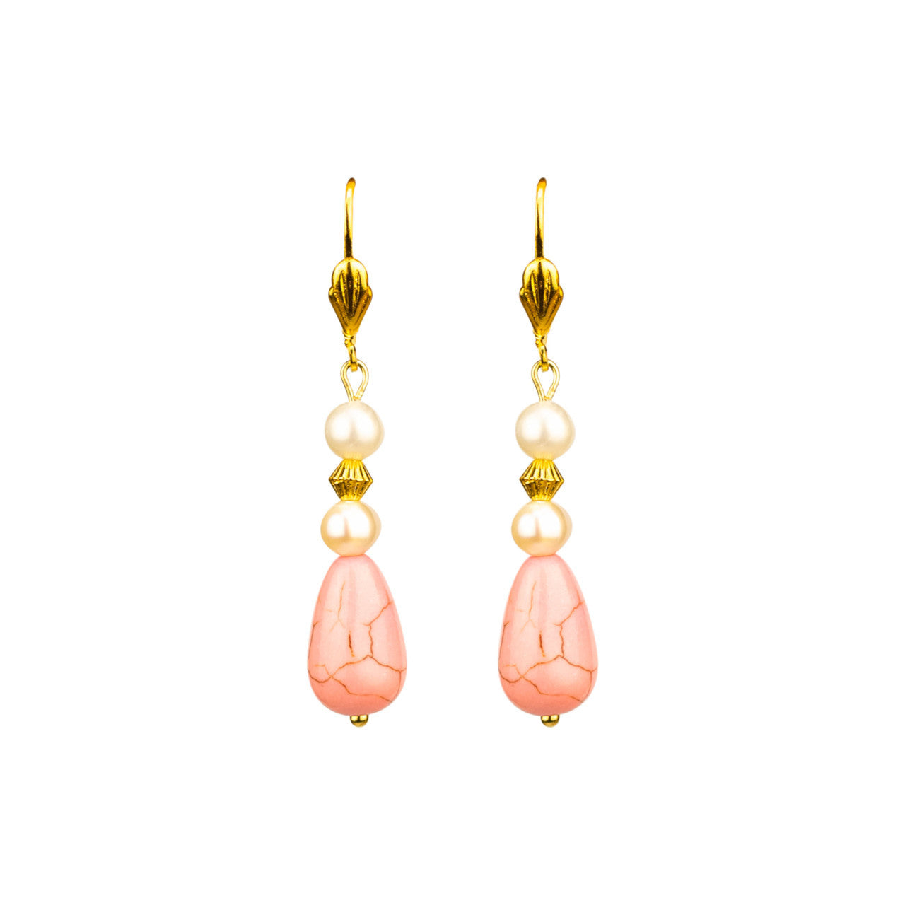 Pearly Pink Stone Hoop Handcrafted Earrings Handcrafted in Greece