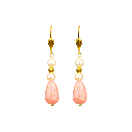 Pearly Pink Stone Hoop Handcrafted Earrings Handcrafted in Greece