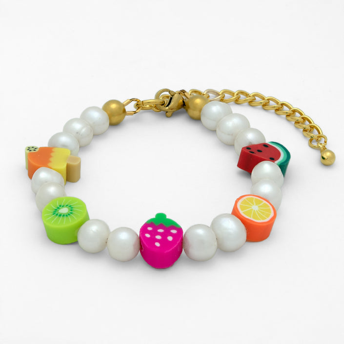 Pearly Tutti Frutti Summer Bracelet Adjustable, Handcrafted in Greece