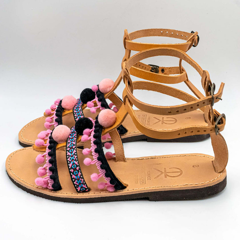 Gladiator in Pink, Handmade Leather Sandals detail view