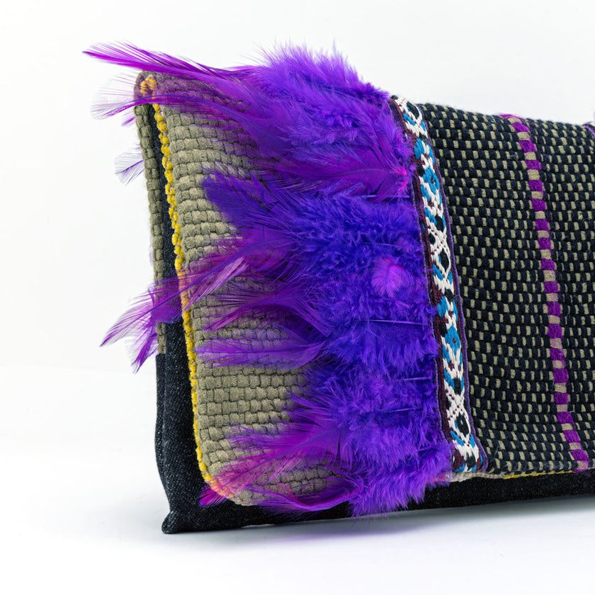 Handcrafted Purple Feather Pouch detail view