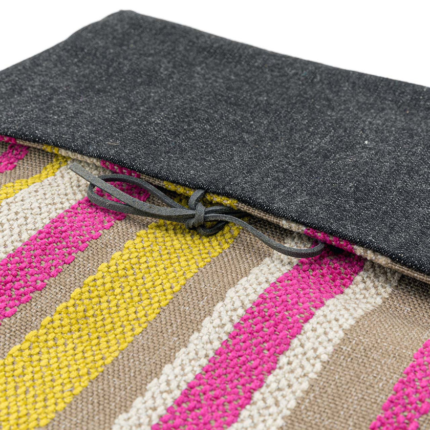 Handcrafted Purple Feather Pouch styled view