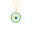 Handcrafted Round Turquoise Stone Evil Eye Pendant Necklace made of gold-plated sterling silver for protection and good luck