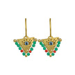 Hand-crafted Fylachto evil eye pendant earrings in gold-plated silver with red and emerald beads. Modern luxury jewelry in...