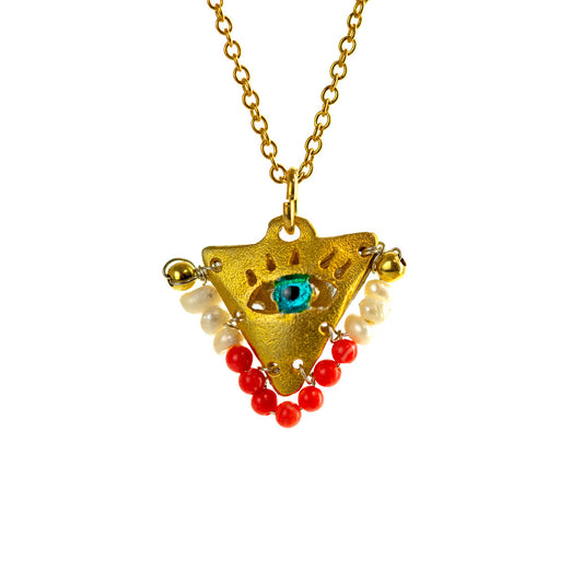 Pearl White and Festive Red"Fylachto" Talisman, Lucky Charm, Pendant