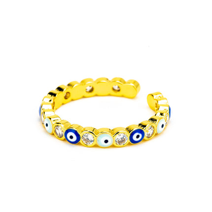 Sparkly Blue Evil Eye Protection Ring | Adjustable Gold Band