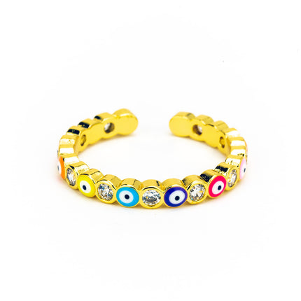Tereza of Naxos Sparkly Multicoloured Evil Eye Ring in Gold, Adjustable Rings 45 € Tereza's Greek Concept Store