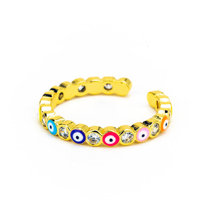 Sparkly Multicoloured Evil Eye Ring in Gold – Handcrafted in Greece