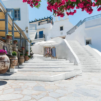 Stone stairs leading to Tereza’s Greek Concept Store boutique in Naxos Old Town, Greece
