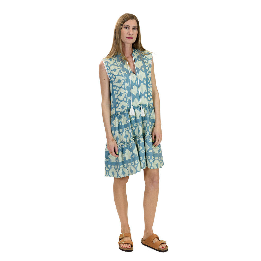 Add a bright pop of colour to your wardrobe with this original and beautiful printed dress made in Greece.
