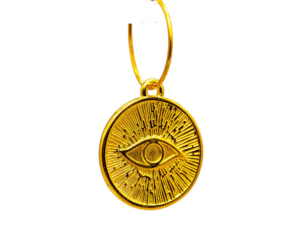 Tereza's Gold Evil Eye, Hoop Earrings detail view