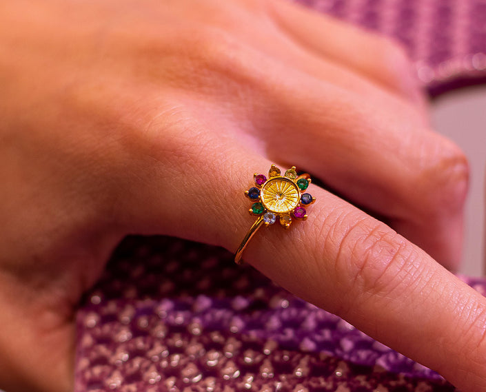 Tereza's Zircon Flower, Ring, Gold-plated Silver