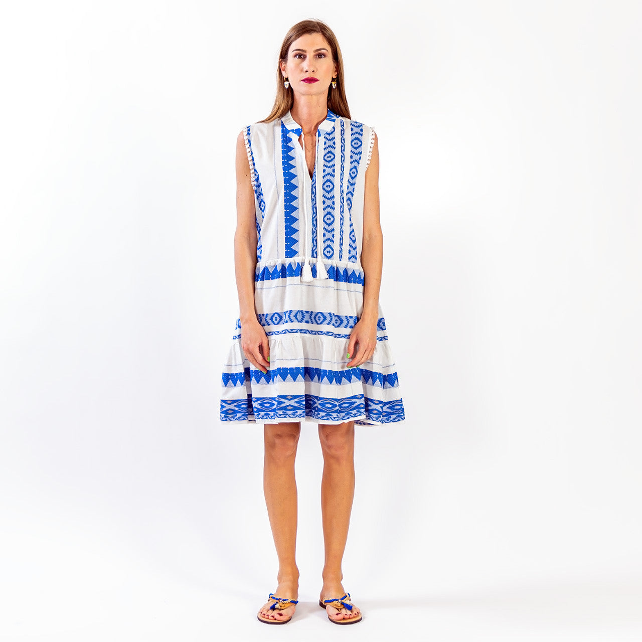 Zakar Sleeveless Dress in Blue & White