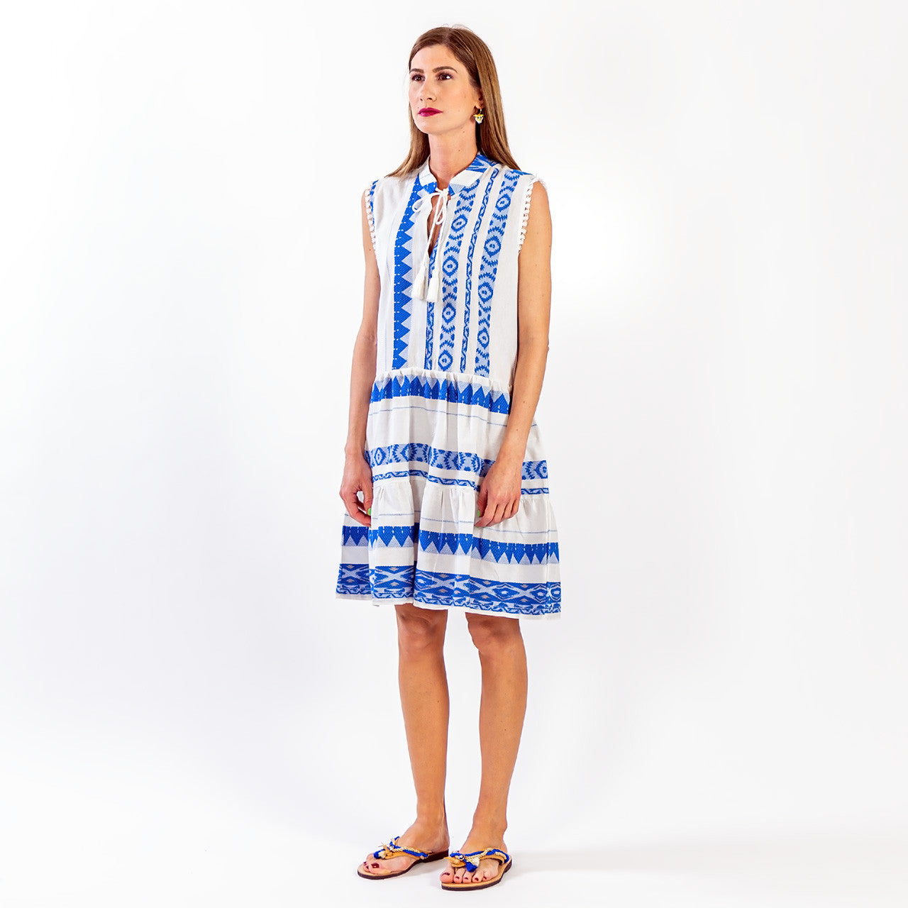 Zakar Sleeveless Dress in Blue & White detail view