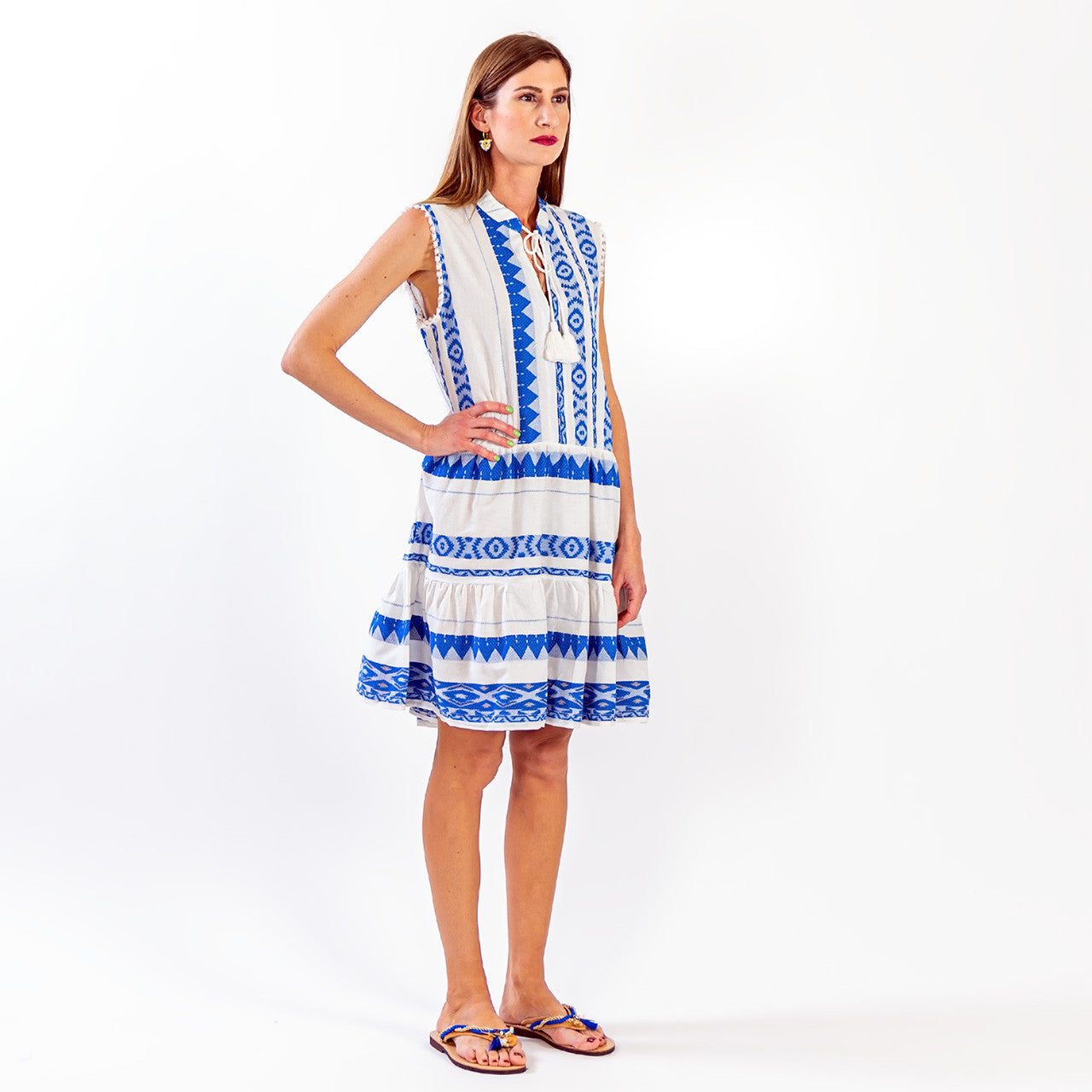 Zakar Sleeveless Dress in Blue & White styled view