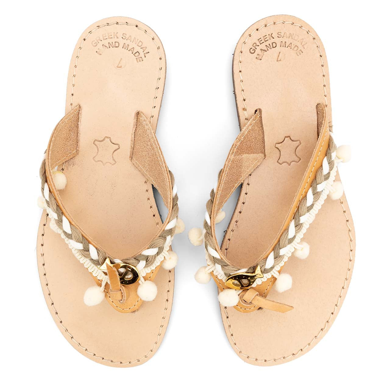 Gold Fish, Handmade Leather Sandals, in Beige detail view