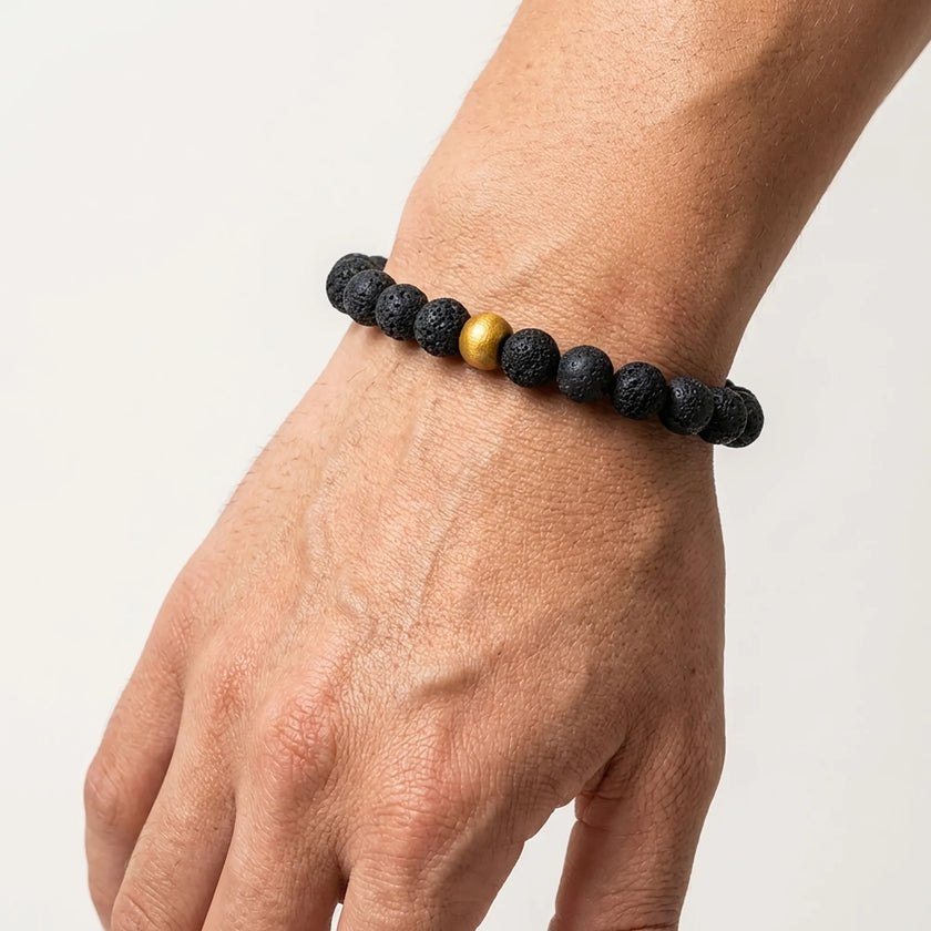 Close up of santorini lava bracelet