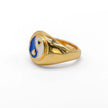 Close up of ying yang ring, in blue & white