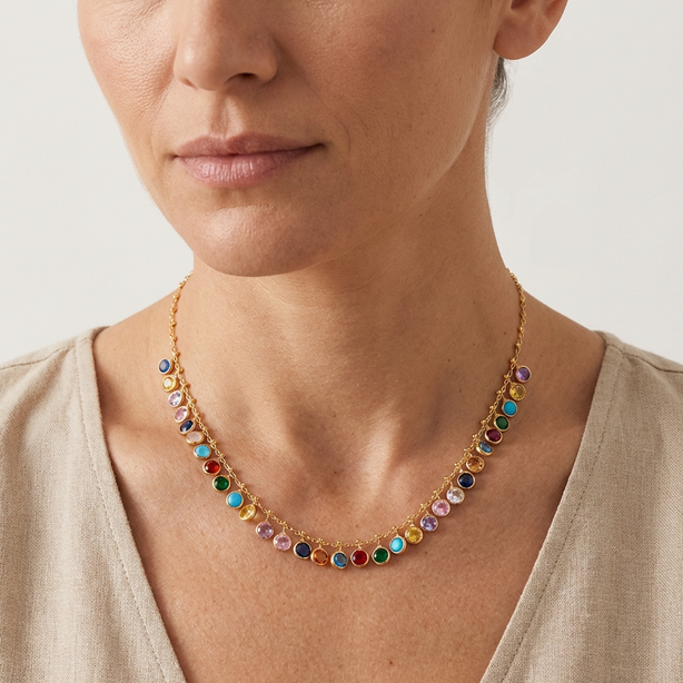 Zircon drops colourful necklace gold plated Greek jewellery