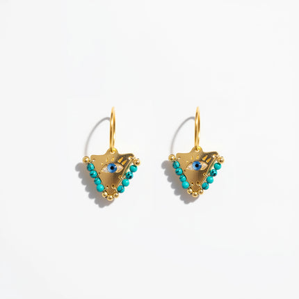 Medium Aegean mint fylachto earring in gold plated sterling silver with handpainted eye and mint turquoise beads