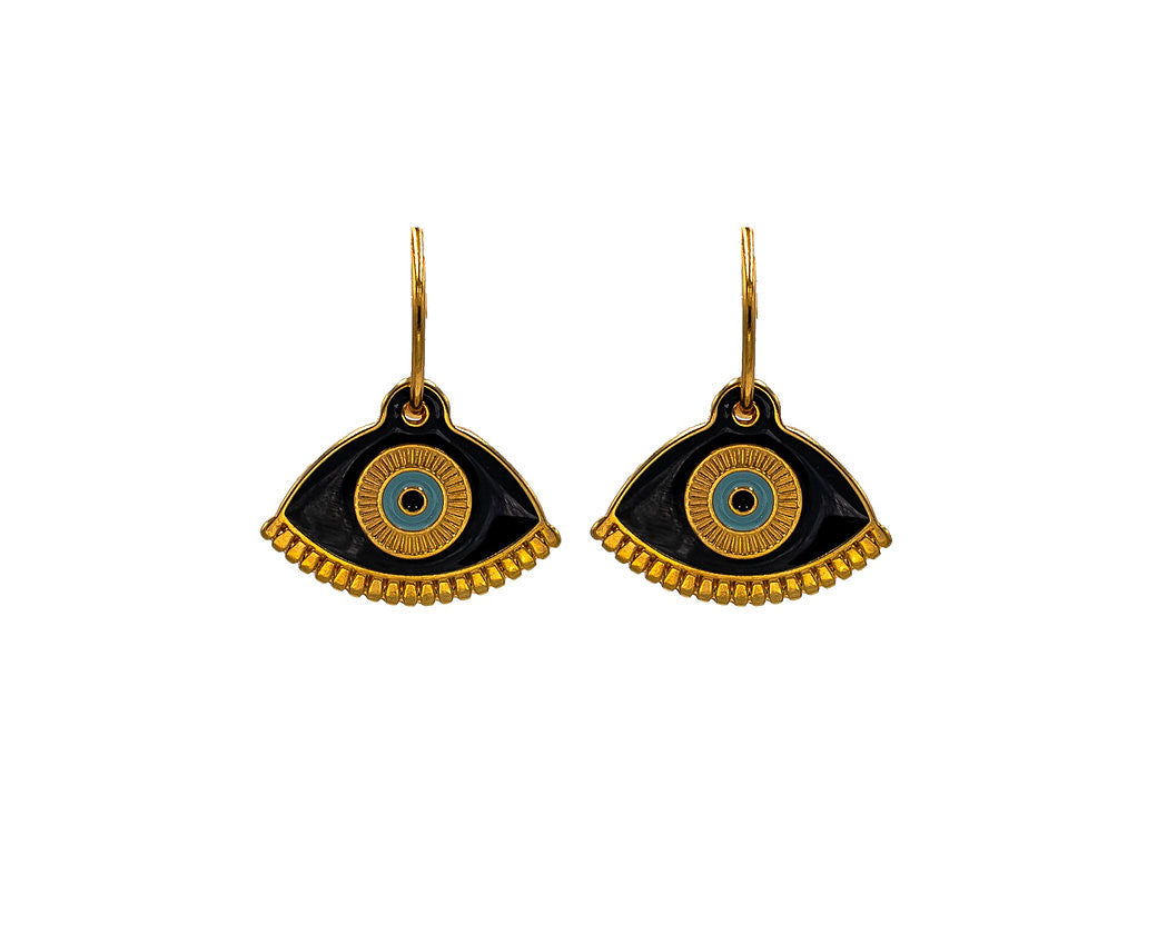 Gold Evil Eye in Black,  Hoop Earrings