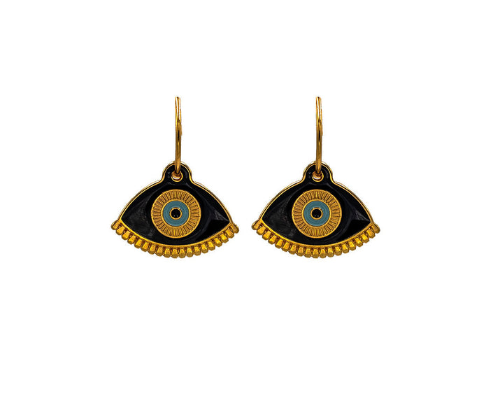 Gold Evil Eye in Black,  Hoop Earrings