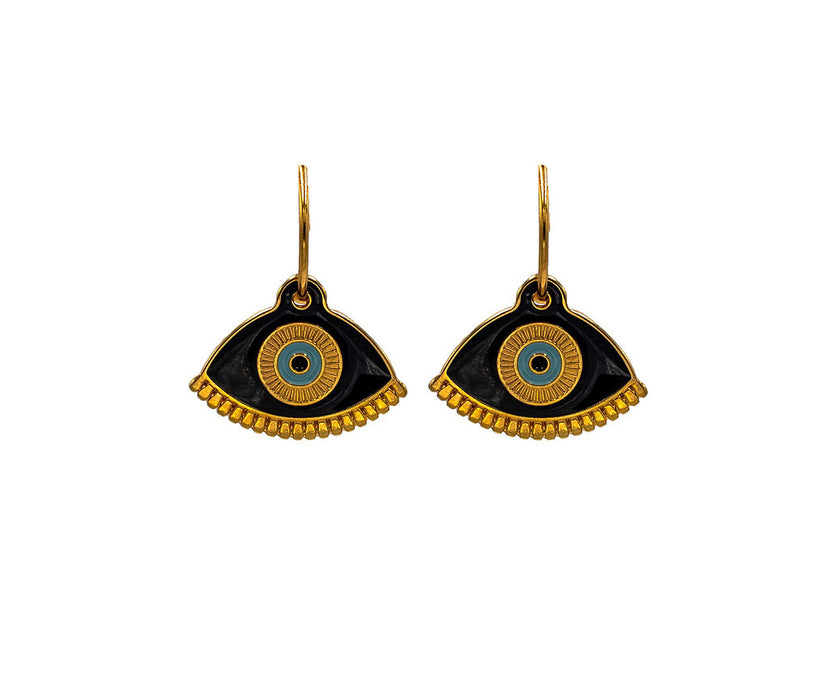 Gold Evil Eye in Black,  Hoop Earrings