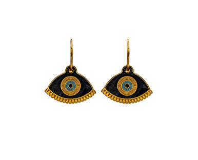 Gold Evil Eye in Black,  Hoop Earrings detail view