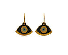 Gold Evil Eye in Black,  Hoop Earrings detail view