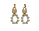 Close up of mother of shell, freshwater pearl, hoop earrings