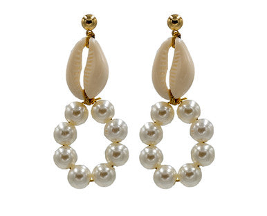 Mother of Shell, Freshwater Pearl, Hoop Earrings detail view