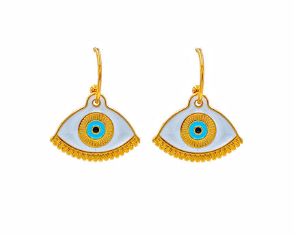 Tereza of Naxos Gold Evil Eye in White, Hoop Earrings Jewellery 29 € Tereza's Greek Concept Store