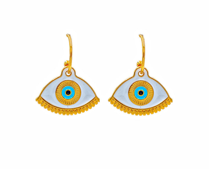 Gold Evil Eye in White, Hoop Earrings